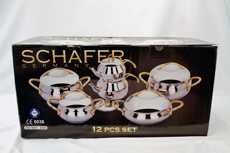 Schafer Stainless Steel 12-piece Pot Set with Tea Pots