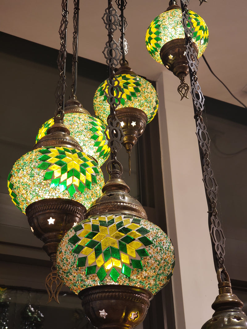 Handmade Mosaic 7-globe Hanging Light