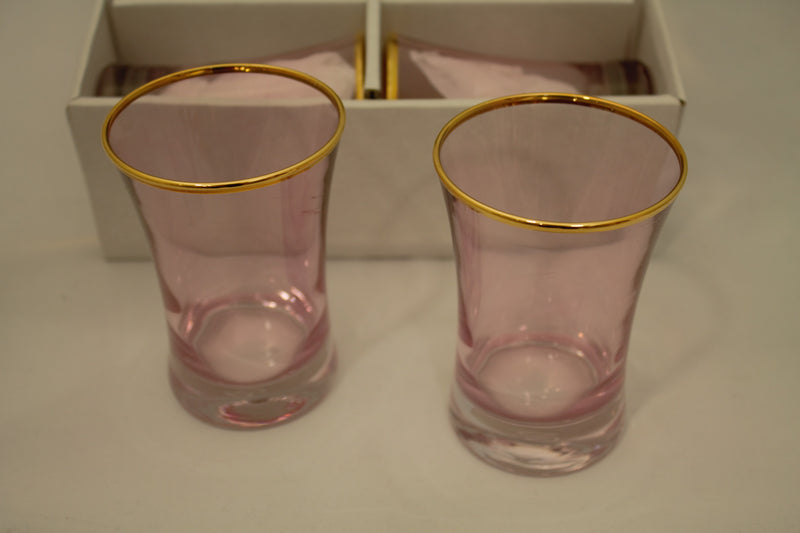 Abka Drink Set, Glass Set, Gold and Pink Drinking Set, Handcrafted