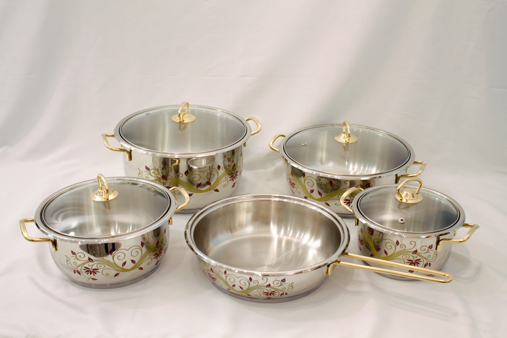 OMS Stainless Steel Red Flower 9-piece Pot Set
